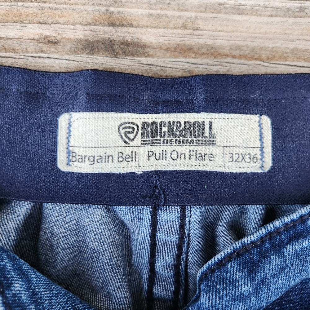 Rock & Roll Denim Bargain Bell Bottom Pull On Flare Jeans 32X36 Stretch Western - Picture 3 of 7